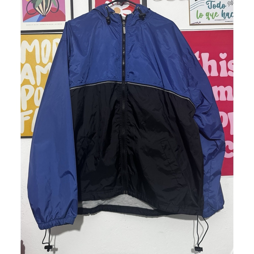 Foot Locker  Mens Size XL Nylon Windbreaker Hood Full Zip Jacket Blue Black Coat